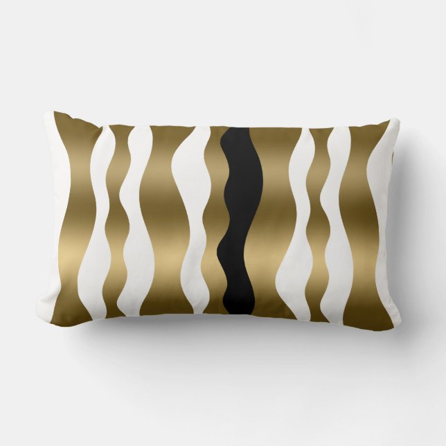 Gold And White Zebra Stripes Black Accent Lumbar Cushion (Front)