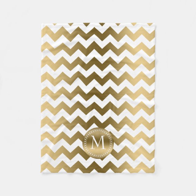 Gold And White Zigzag Chevron Fleece Blanket (Front)