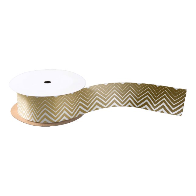 Gold And White Zigzag Chevron Satin Ribbon (Spool)