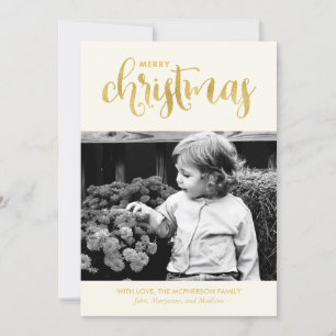 Gold and Winter White Christmas Photo Cards