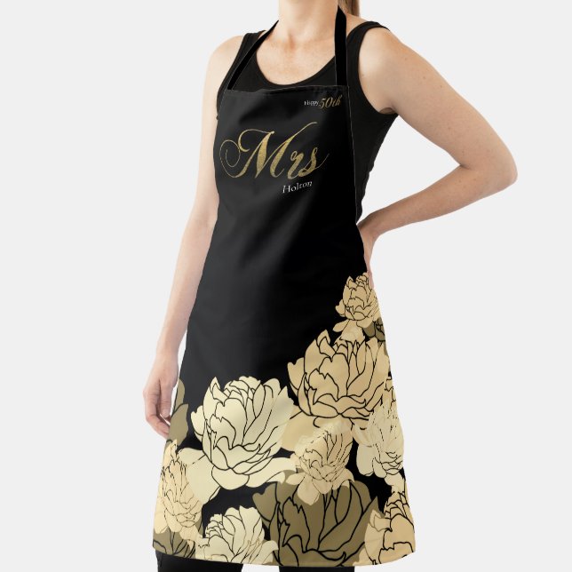 Gold and yellow 50th anniversary  apron (Insitu)