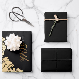 Gold and yellow 50th anniversary  wrapping paper sheet