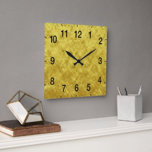 Gold and yellow foil plated abstract design square wall clock