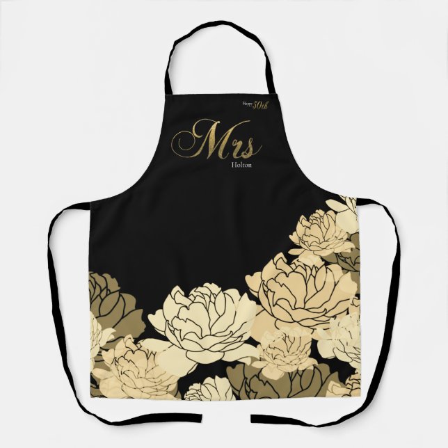 Gold and yellow happy 50th anniversary roses apron (Front)