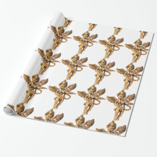 Gold Angel Christmas Holiday Decoration Wrapping Paper