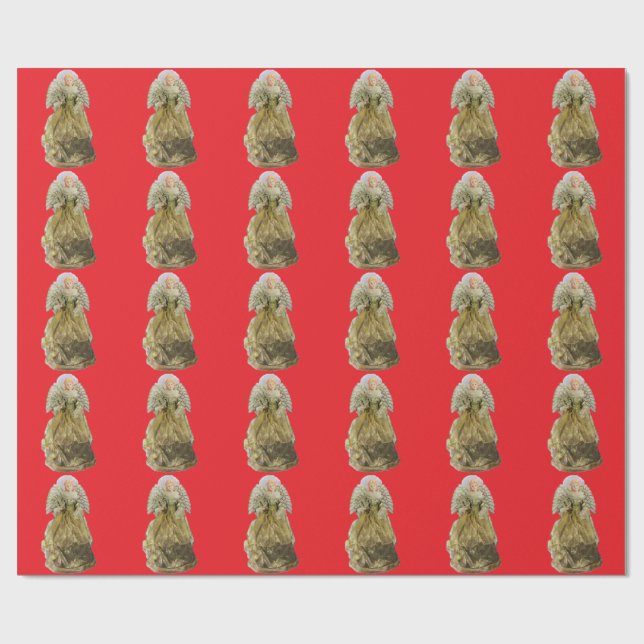 Gold Angel Red Wrapping Paper (Flat)
