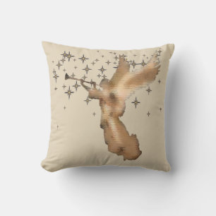 Gold Angel & Stars Christmas Art Cushion