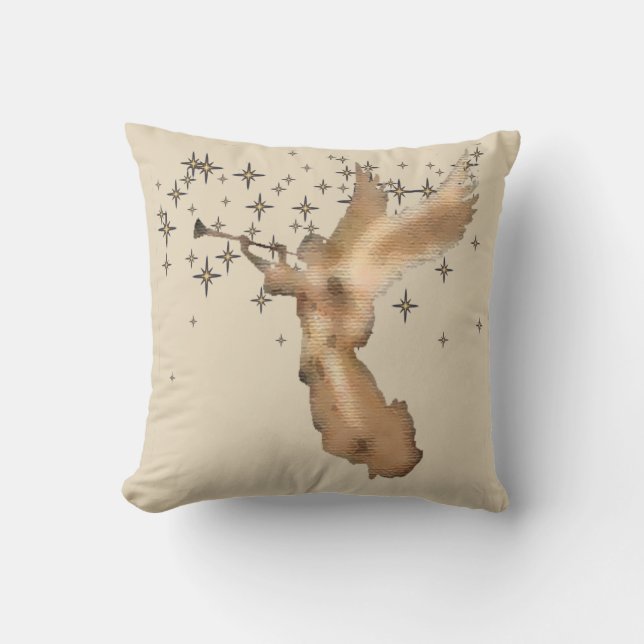 Gold Angel & Stars Christmas Art Cushion (Front)