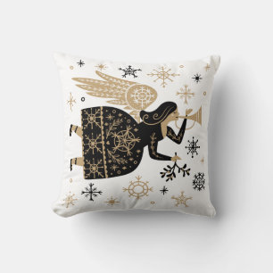 Gold Angel Stars Christmas Carol Folkart  Cushion