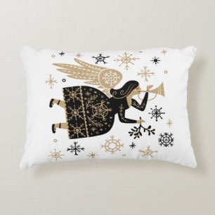 Gold Angel Stars Christmas Carol Folkart Decorative Cushion