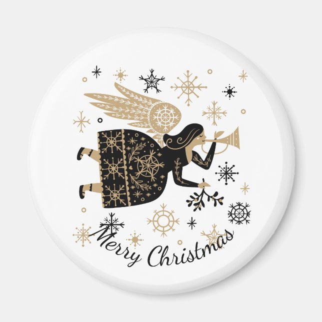 Gold Angel Stars Christmas Carol Folkart Magnet (Front)