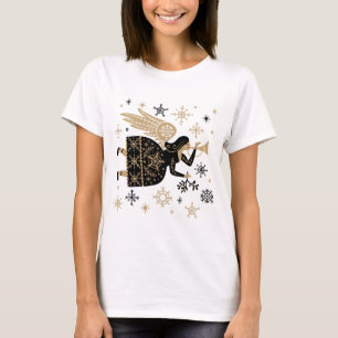 Gold Angel Stars Christmas Carol Folkart  T-Shirt
