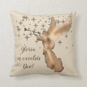 Gold Angel Stars Christmas Carol Quote Cushion