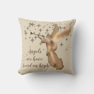 Gold Angel Stars Christmas Carol Quote Throw Pillo Cushion