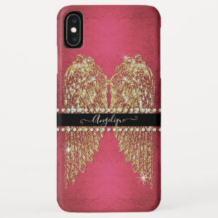 Gold Angel Wings Hot Pink Foil Look Diamond Jewels Case-Mate iPhone Case