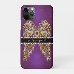 Gold Angel Wings Purple Foil Look Diamond Jewels Case-Mate iPhone Case