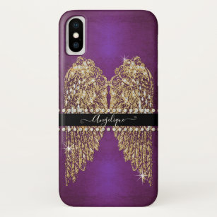 Gold Angel Wings Purple Foil Look Diamond Jewels Case-Mate iPhone Case