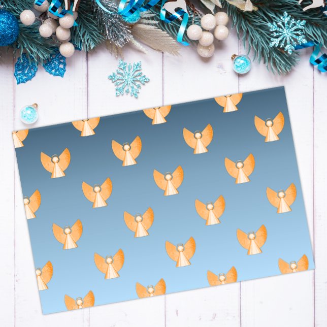 Gold Angels Modern Blue Christmas Tissue Paper (Creator Uploaded)