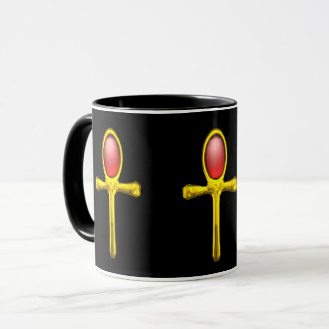 GOLD ANKH ,RED TALISMAN EGYPTIAN JEWEL Black Mug (Front Left)