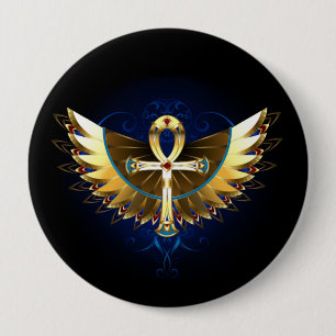 Gold Ankh with Wings 10 Cm Round Badge