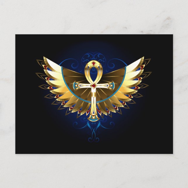 Gold Ankh with Wings Announcement Postcard (Front)