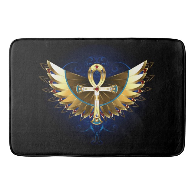 Gold Ankh with Wings Bath Mat (Front)