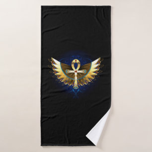 Gold Ankh with Wings Bath Towel