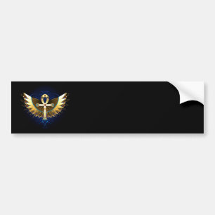Gold Ankh with Wings Bumper Sticker