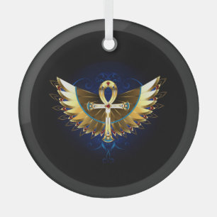 Gold Ankh with Wings Glass Tree Decoration