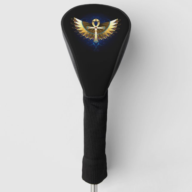 Gold Ankh with Wings Golf Head Cover (Front)