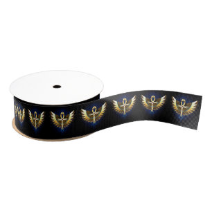 Gold Ankh with Wings Grosgrain Ribbon