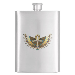 Gold Ankh with Wings Hip Flask