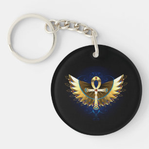 Gold Ankh with Wings Key Ring