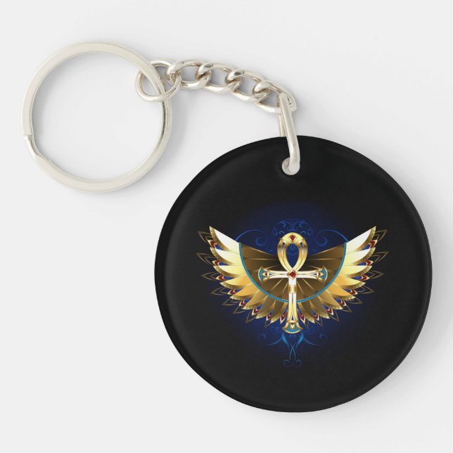Gold Ankh with Wings Key Ring (Front)