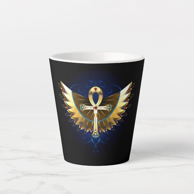 Gold Ankh with Wings Latte Mug (Front)