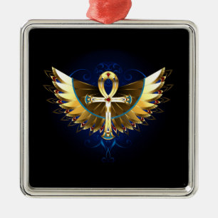 Gold Ankh with Wings Metal Ornament