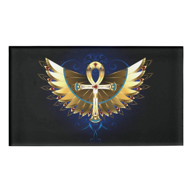 Gold Ankh with Wings Name Tag (Front)