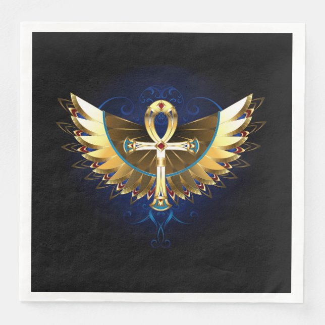 Gold Ankh with Wings Napkin (Front)