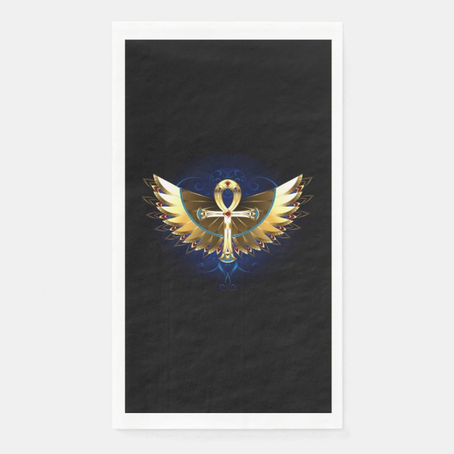 Gold Ankh with Wings Napkin (Front)