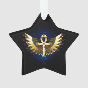 Gold Ankh with Wings Ornament