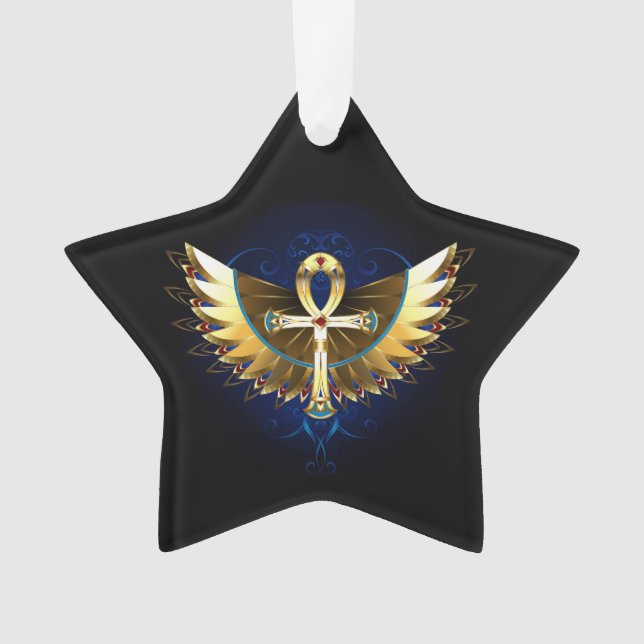 Gold Ankh with Wings Ornament (Front)