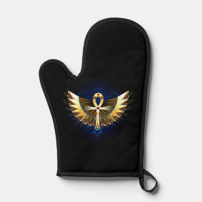 Gold Ankh with Wings Oven Mitt (Front)