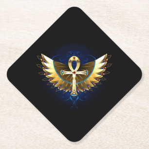 Gold Ankh with Wings Paper Coaster