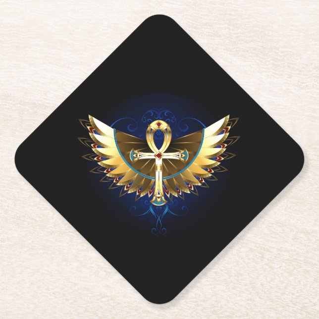 Gold Ankh with Wings Paper Coaster (Front)