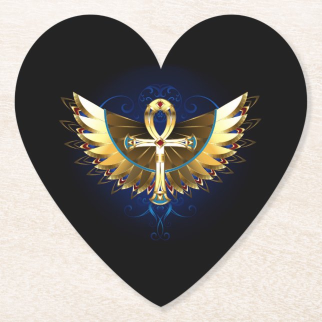 Gold Ankh with Wings Paper Coaster (Front)