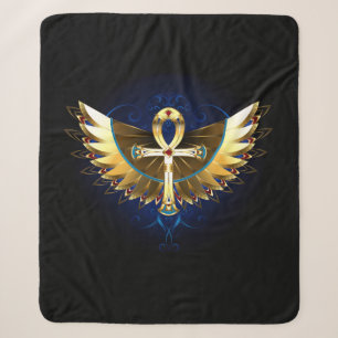 Gold Ankh with Wings Sherpa Blanket