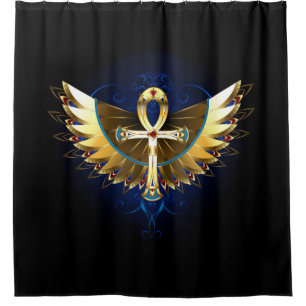 Gold Ankh with Wings Shower Curtain
