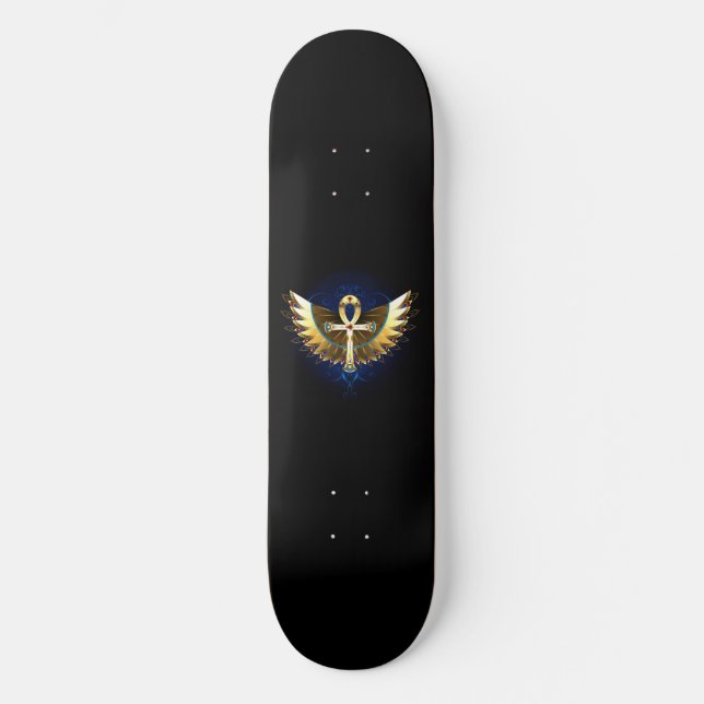 Gold Ankh with Wings Skateboard (Front)
