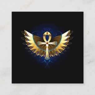 Gold Ankh with Wings Square Business Card