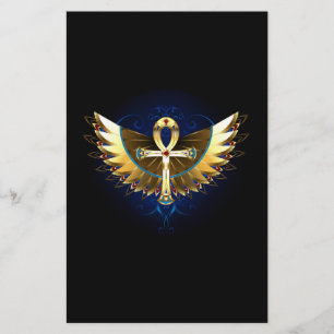 Gold Ankh with Wings Stationery